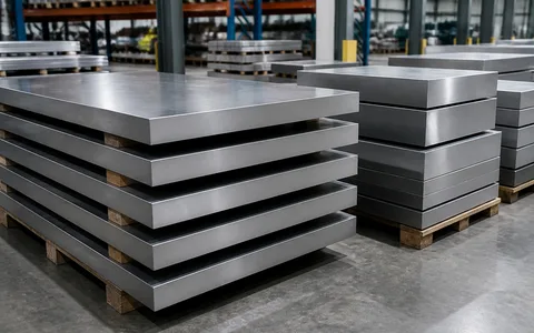 Plastic mould steel plate stacked on pallets in the finished goods store