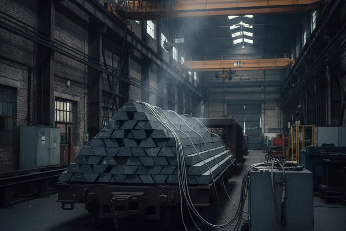 Annealed charge of O1 tool steel bar cooling under control before release