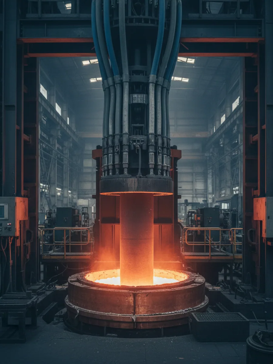 Electroslag remelting furnace running an O1 tool steel electrode