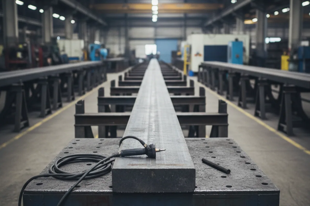 O1 tool steel bars queued bar by bar for ultrasonic inspection before release