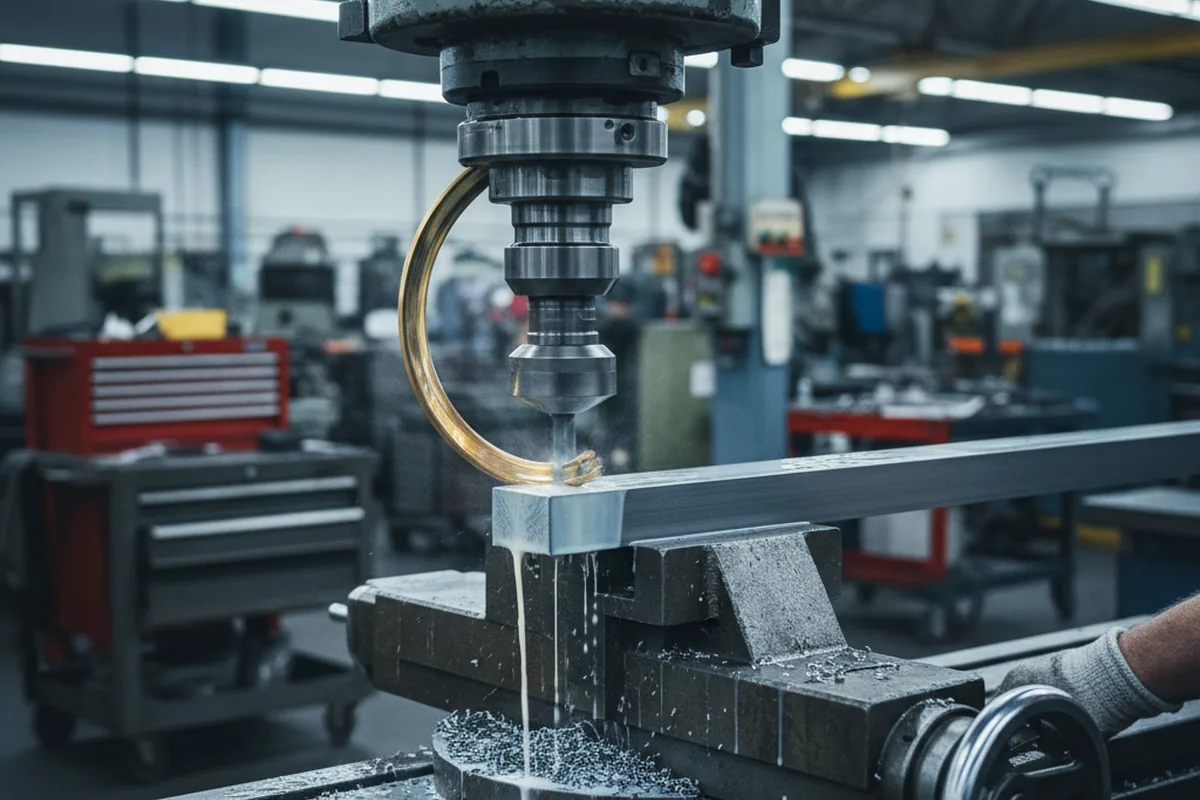 Annealed O1 tool steel flat bar being milled in a jobbing tool room