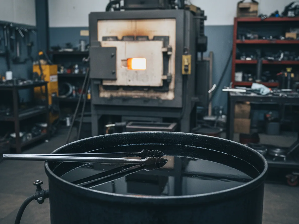 Oil quench tank in a tool room where O1 tool steel is hardened