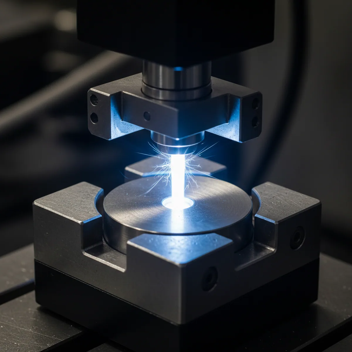 Optical emission spectrometer measuring the composition of a mould steel heat