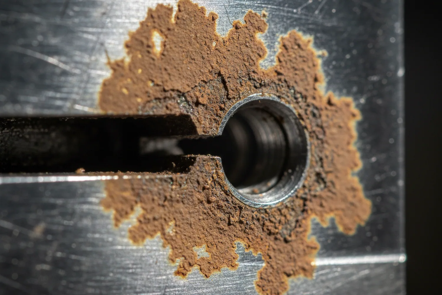 Pitted vent and water line on a flame retardant tool built in the wrong mold steel