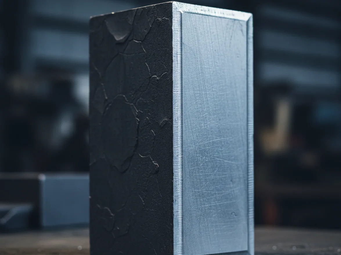 Annealed tool steel cut piece with black forged surface waiting for the buyer's hardening furnace