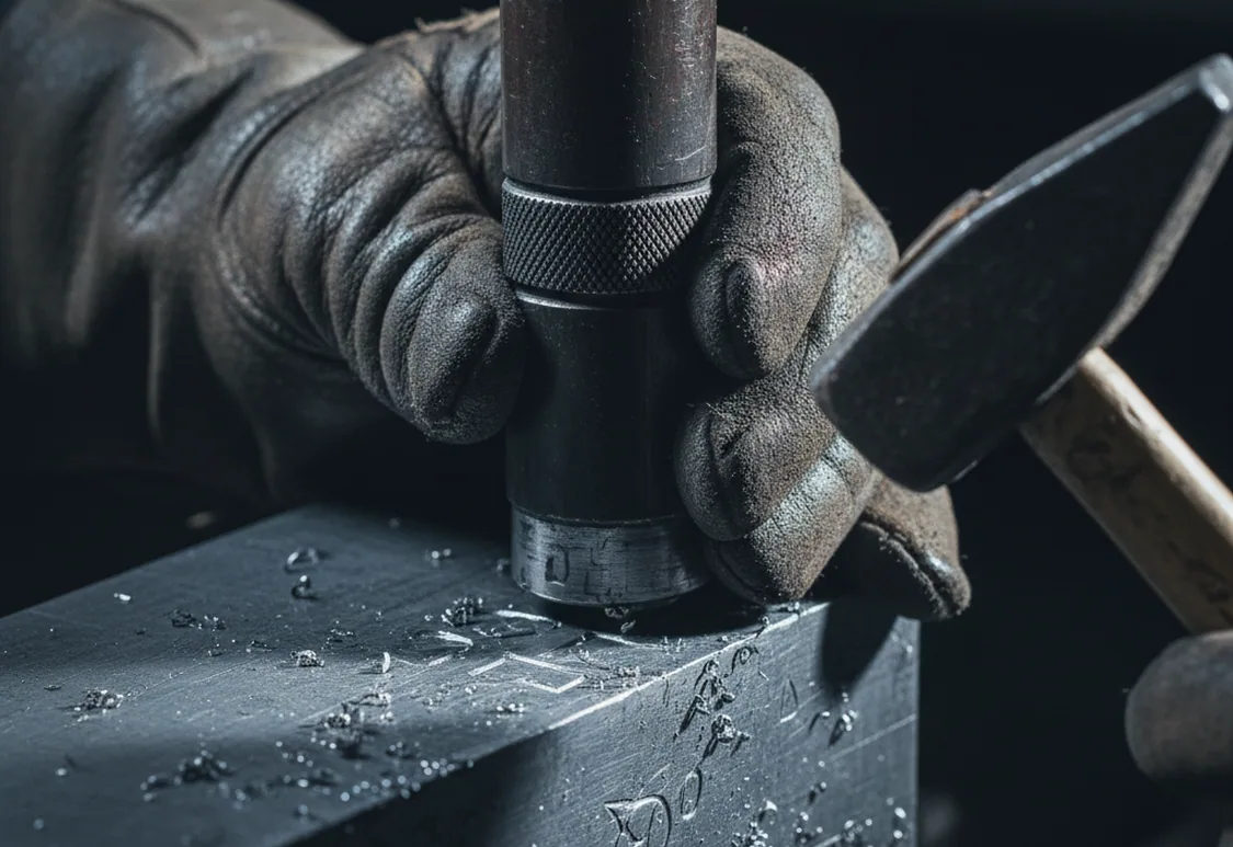 Heat number being struck onto a cut piece at the saw in the finishing area