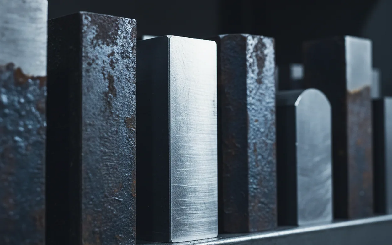 Sample shelf of the grade range that can be ordered for tool steel saw cutting