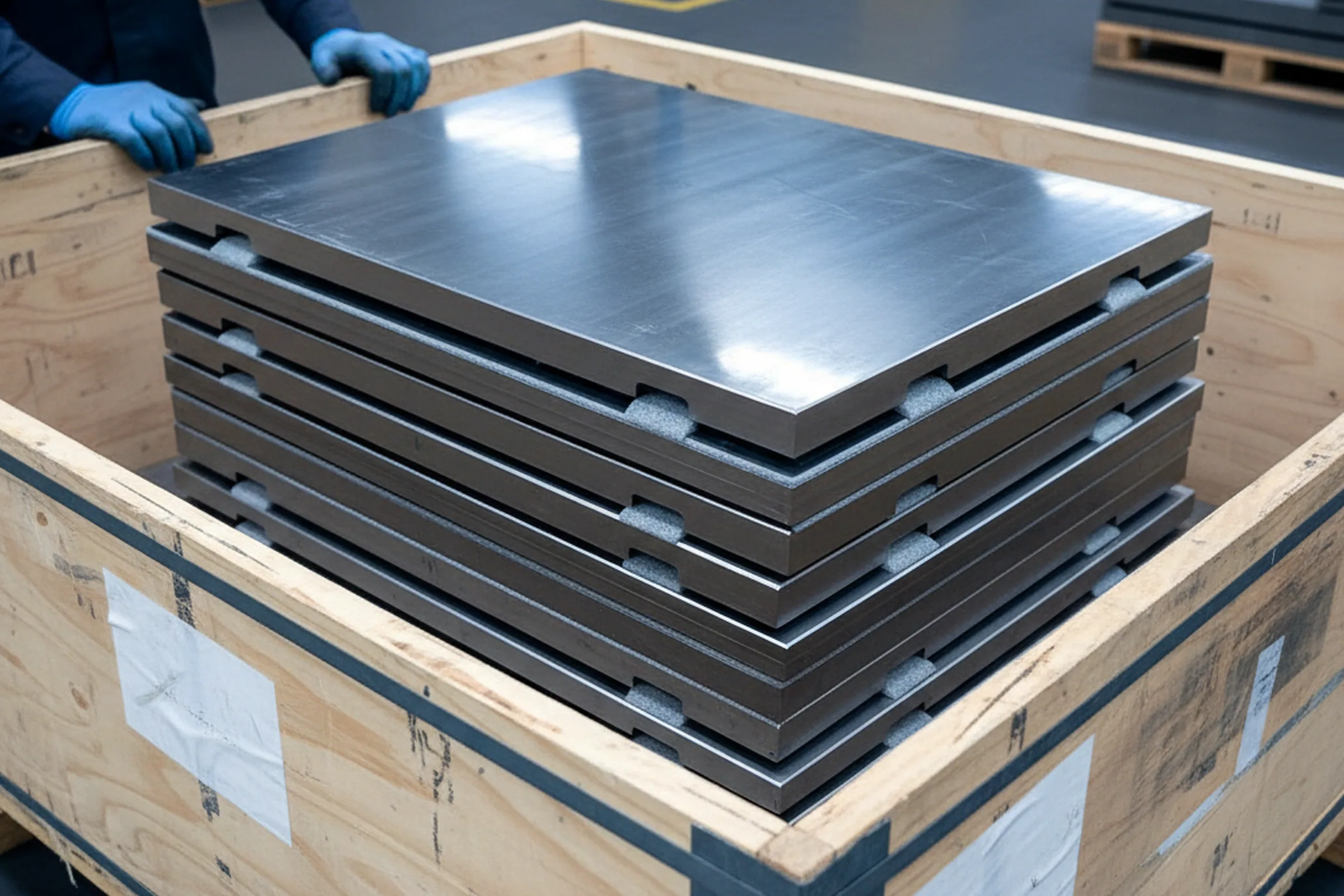 Set of ground and six face milled plates for one mould base crated for a tool room