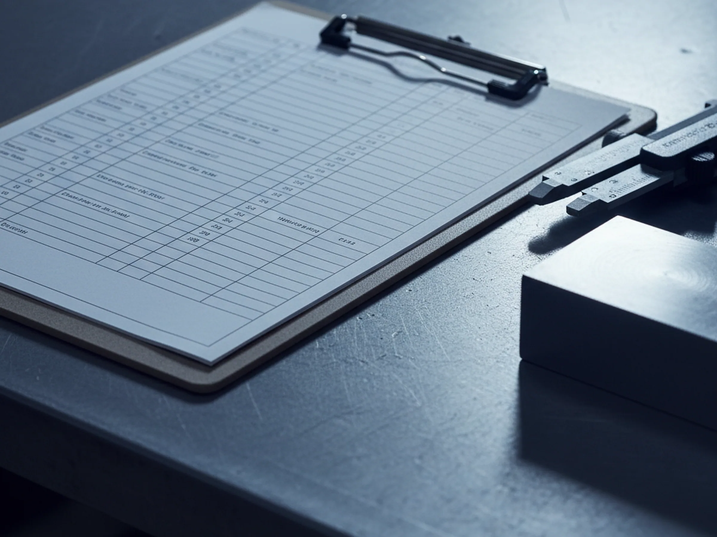 Dimensional check record from the finishing area recorded against a batch of ground tool steel plate