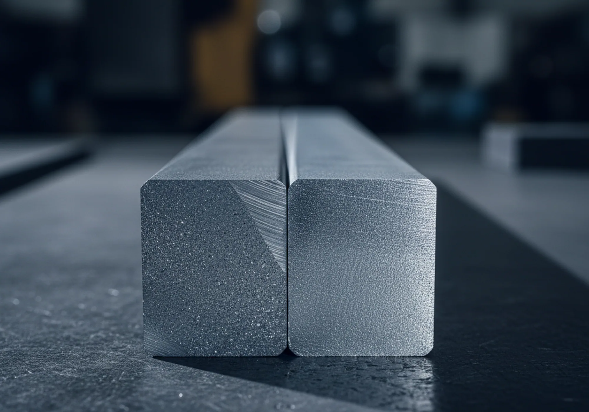 Two tool steel bars of different grades set side by side for a written comparison