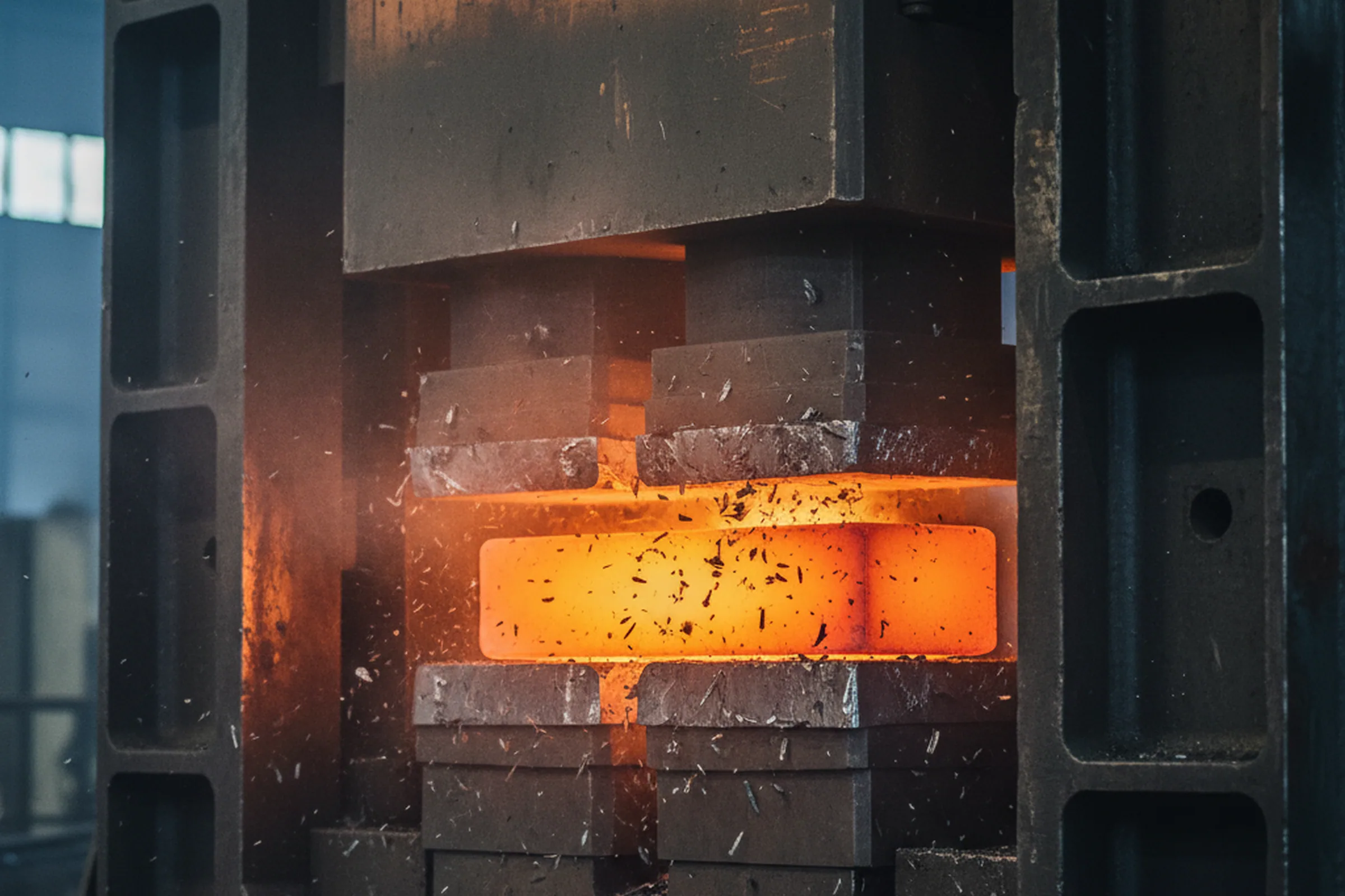 2,500 tonne fast forging press working a heavy tool steel ingot for a project order