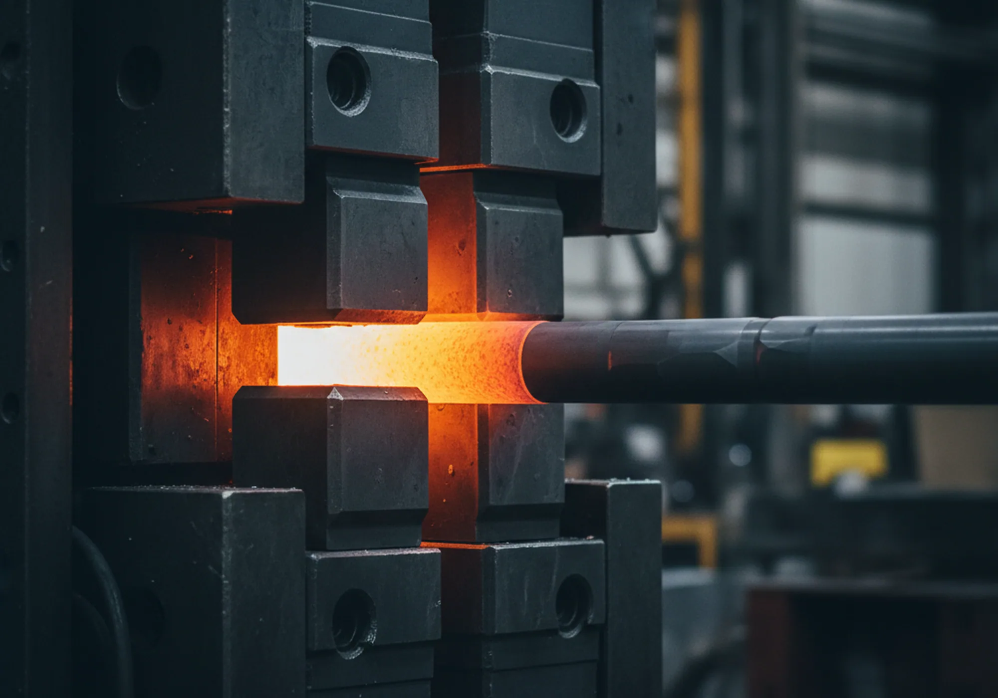 Radial precision forging machine holding the small end of the tool steel section range