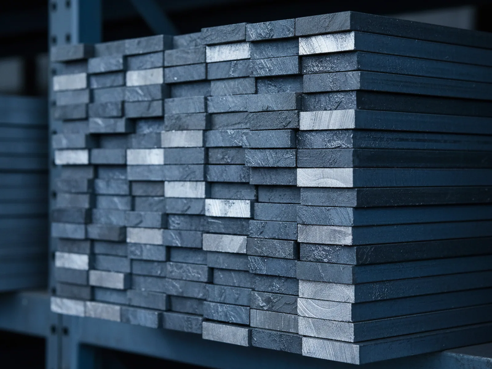 H13 hot work tool steel flats held as stock for a tool steel distributor program
