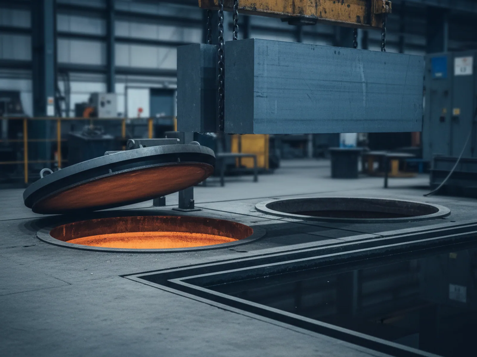 Pit furnace quench and temper line for pre-hardened mould steel plate