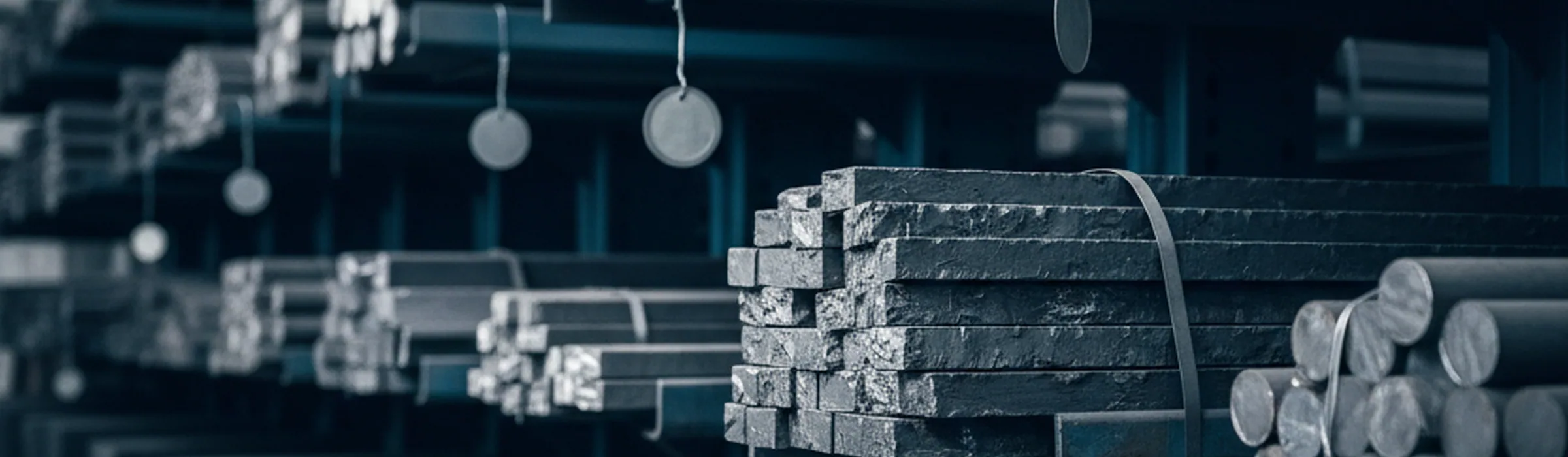 Fourteen grades of tool steel carried on a distributor's rack